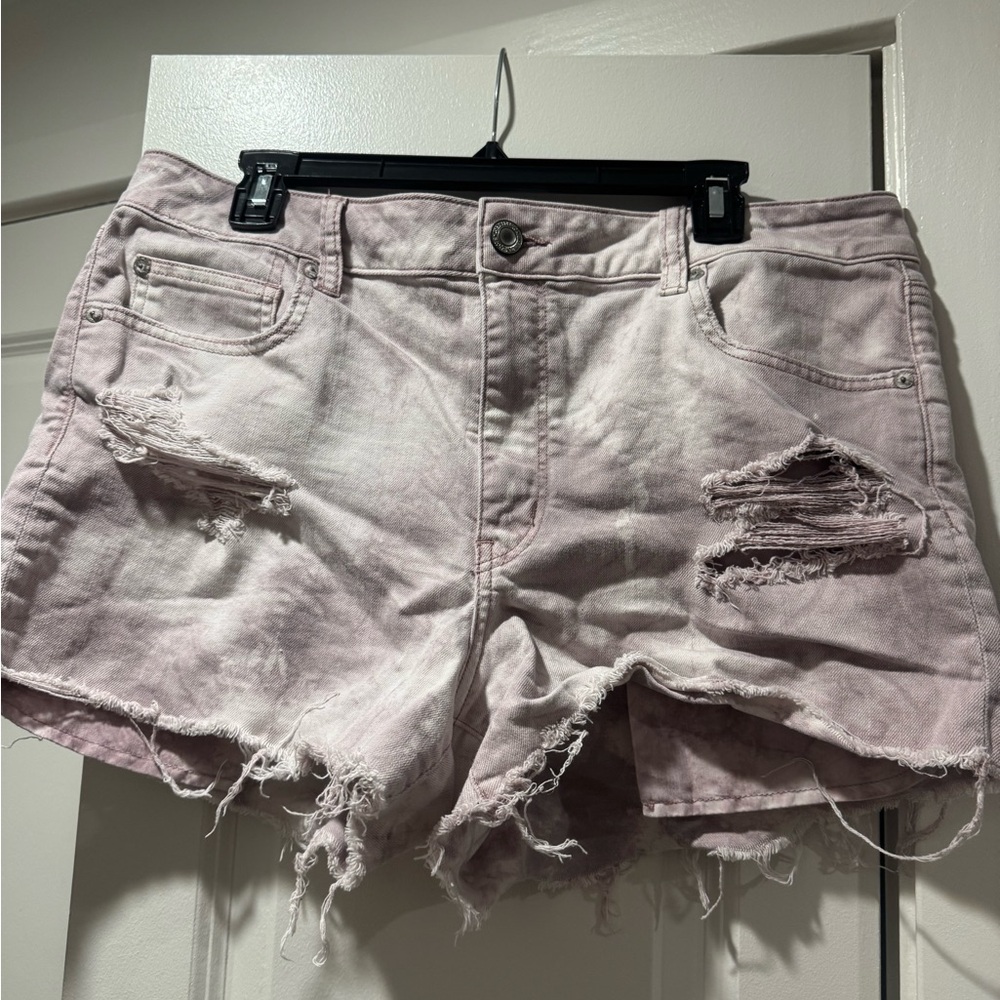 American Eagle Outfitters Pink Tie-Dye Distressed Jean Shorts